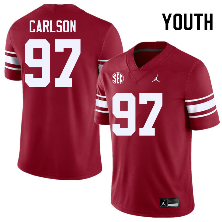 Youth #97 Kyle Carlson Oklahoma Sooners 2024 SEC Conference College Football Jerseys-Throwback